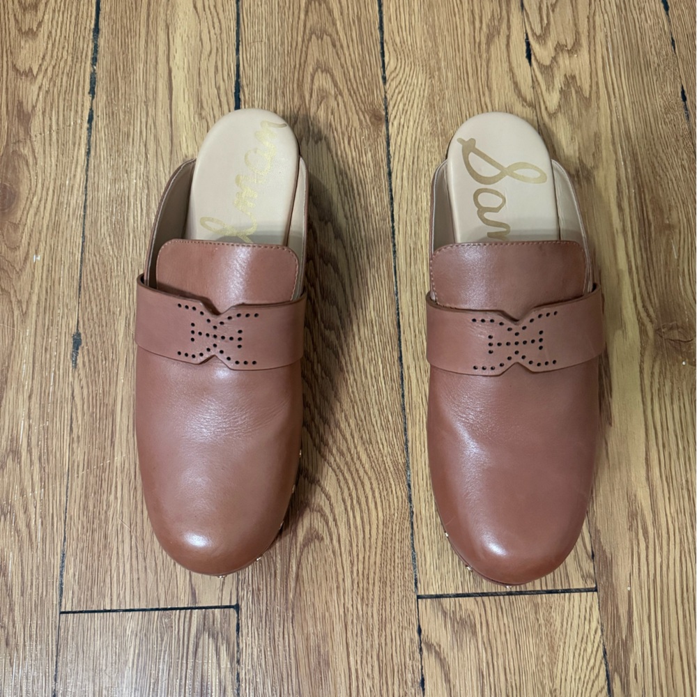 Sam Edelman Heidi Leather Clogs Cognac Size 10